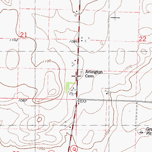 Topographic Map of Arlington Cemetery, WI