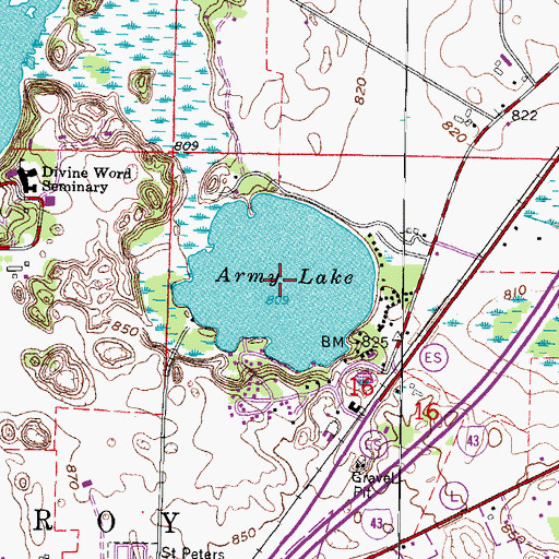 Topographic Map of Army Lake, WI