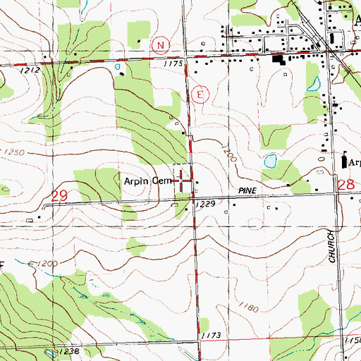 Topographic Map of Arpin Cemetery, WI