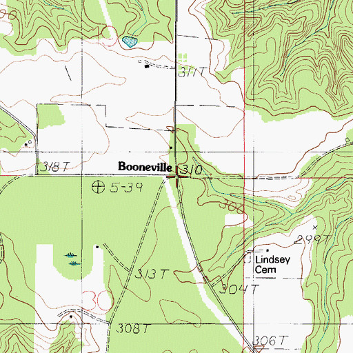Topographic Map of Booneville, AL