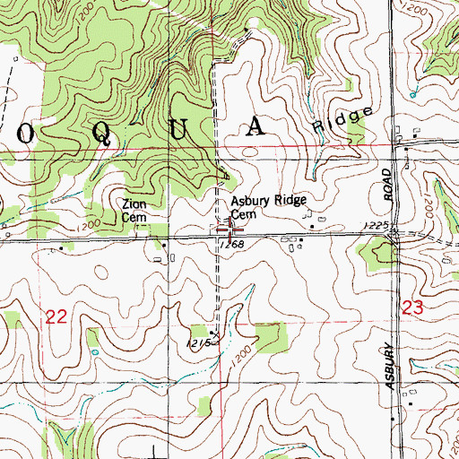 Topographic Map of Asbury Ridge Cemetery, WI