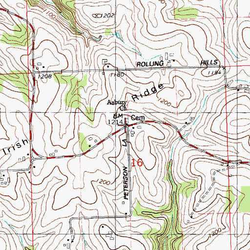 Topographic Map of Asbury Church, WI