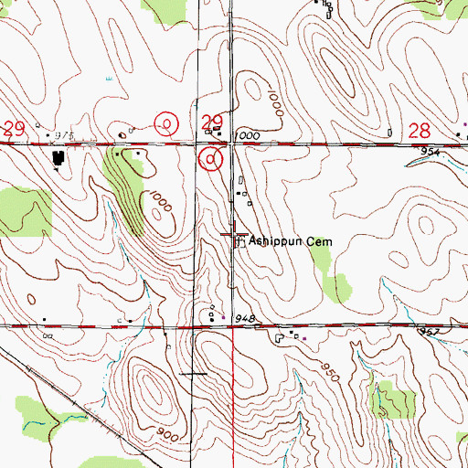 Topographic Map of Ashippun Cemetery, WI