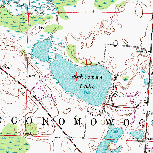 Topographic Map of Ashippun Lake, WI