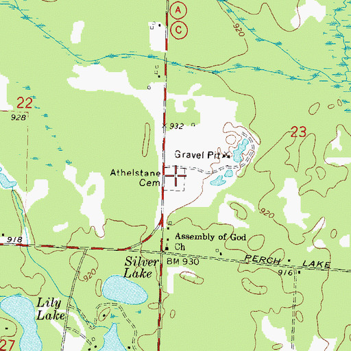 Topographic Map of Athelstane Cemetery, WI