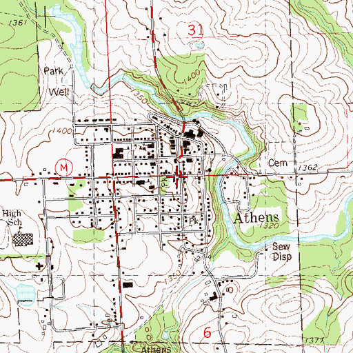 Topographic Map of Athens, WI