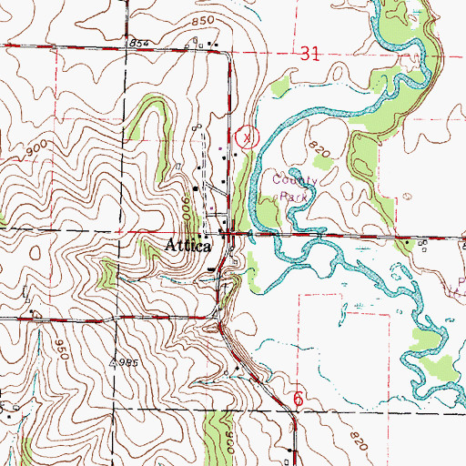 Topographic Map of Attica, WI