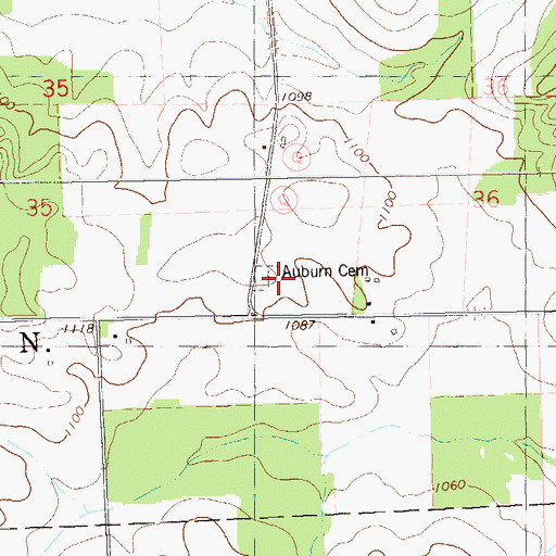 Topographic Map of Auburn Cemetery, WI