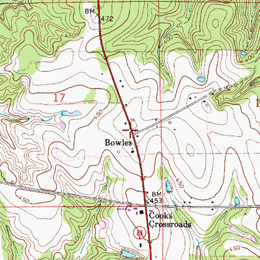 Topographic Map of Bowles, AL