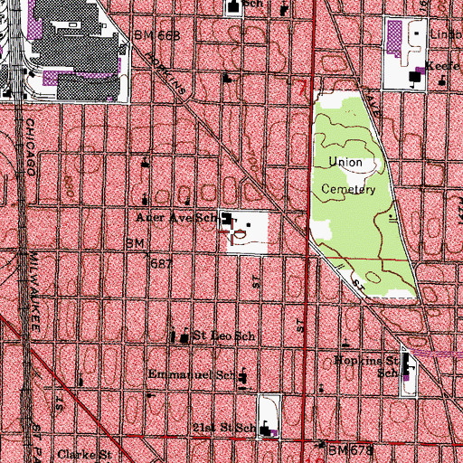 Topographic Map of Auer Avenue Elementary School, WI