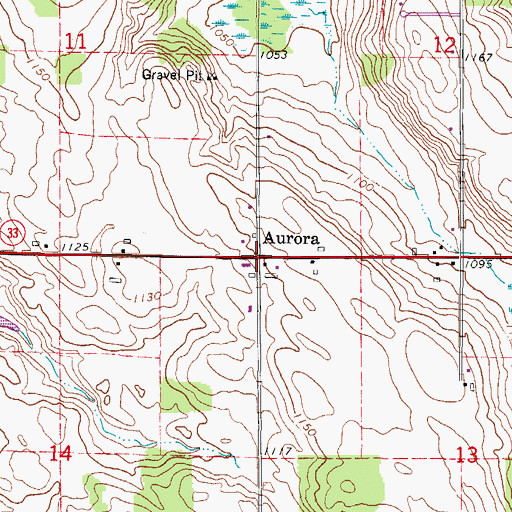 Topographic Map of Aurora, WI