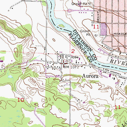 Topographic Map of Aurora, WI