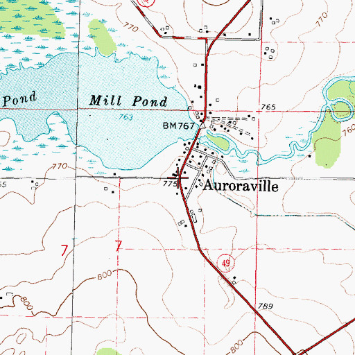 Topographic Map of Auroraville, WI