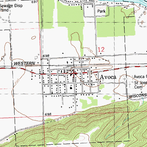 Topographic Map of Avoca, WI