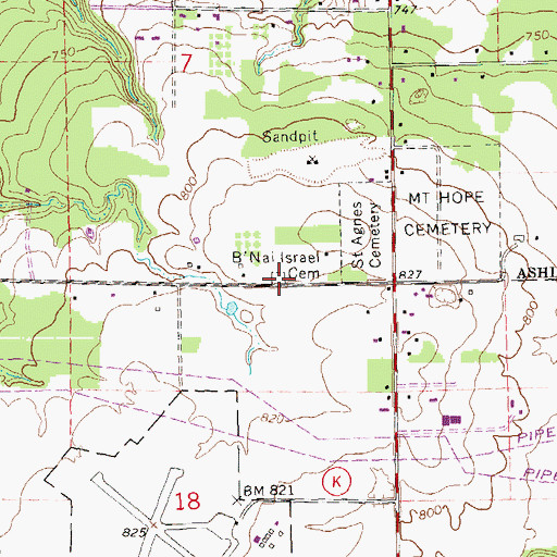 Topographic Map of B' Nai Israel Cemetery, WI