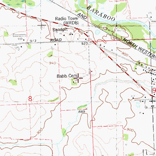 Topographic Map of Babb Cemetery, WI