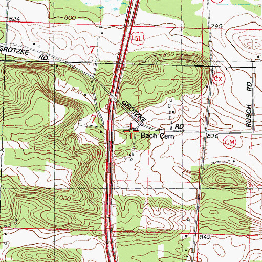 Topographic Map of Bach Cemetery, WI