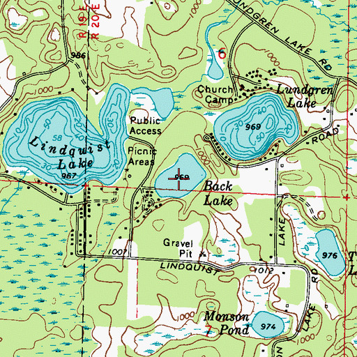Topographic Map of Back Lake, WI