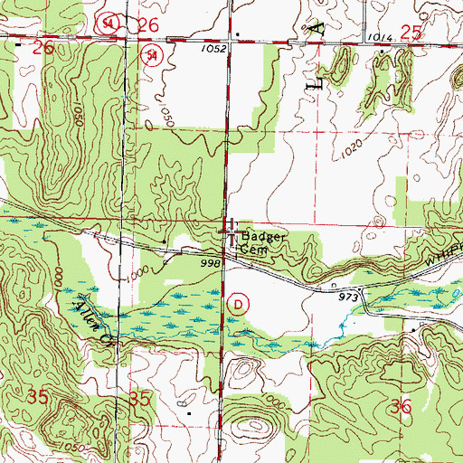 Topographic Map of Badger Cemetery, WI