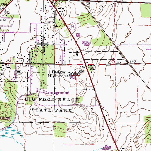 Topographic Map of Badger High School, WI
