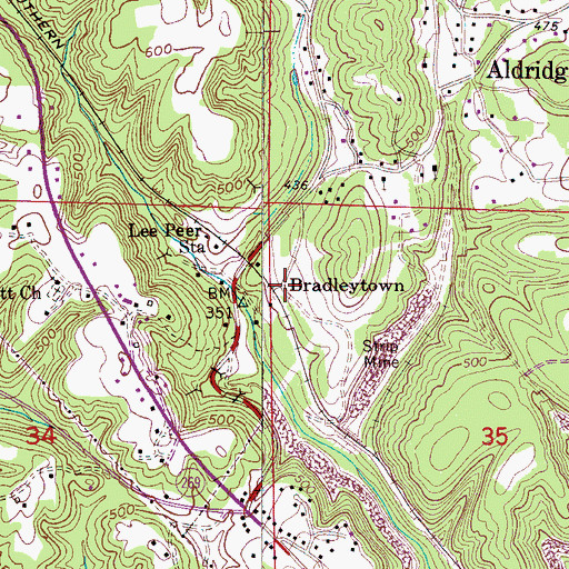 Topographic Map of Bradleytown, AL
