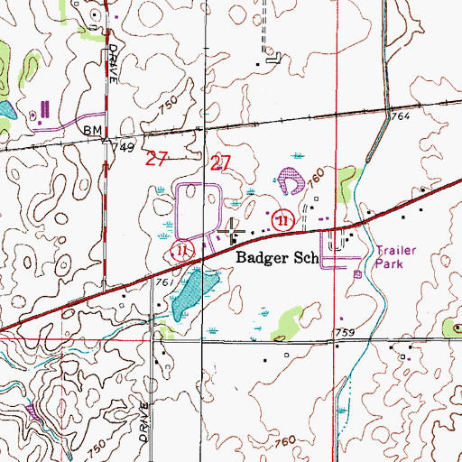 Topographic Map of Badger School, WI