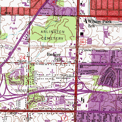 Topographic Map of Badger School, WI