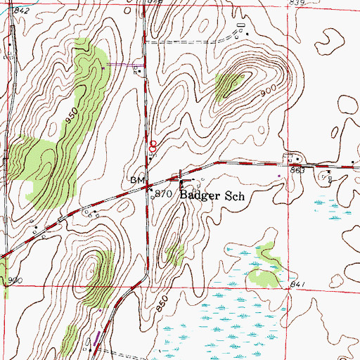 Topographic Map of Badger School, WI