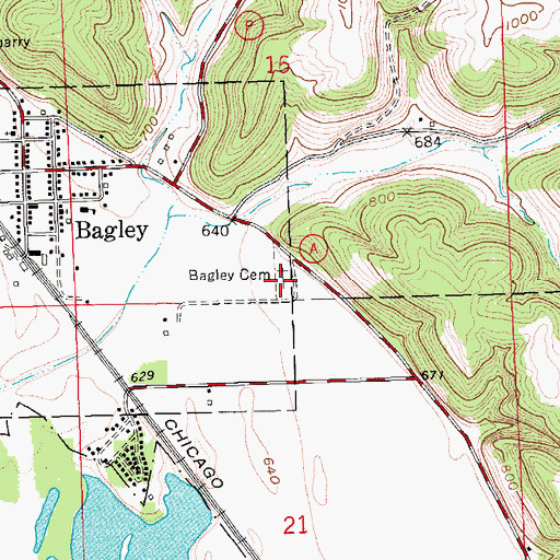 Topographic Map of Bagley Cemetery, WI
