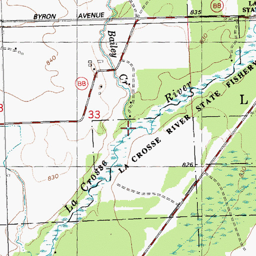 Topographic Map of Bailey Creek, WI