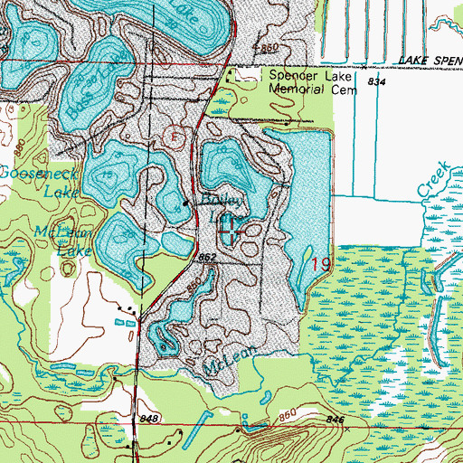 Topographic Map of Bailey Lake, WI