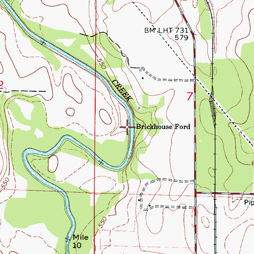 Topographic Map of Brickhouse Ford, AL