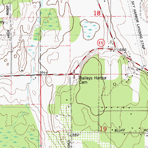Topographic Map of Baileys Harbor Town Cemetery, WI