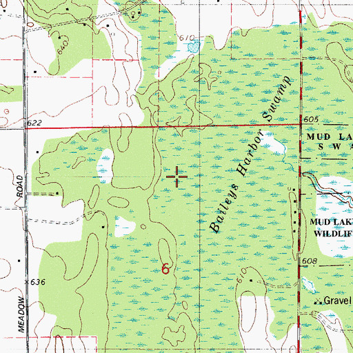 Topographic Map of Baileys Harbor Swamp, WI