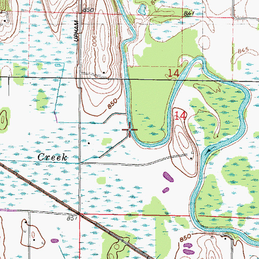 Topographic Map of Baker Creek, WI