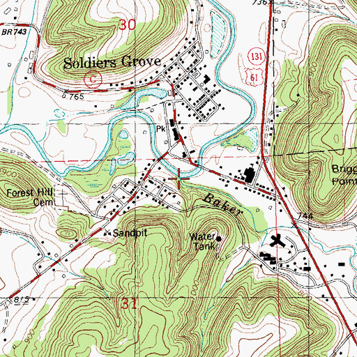 Topographic Map of Baker Creek, WI