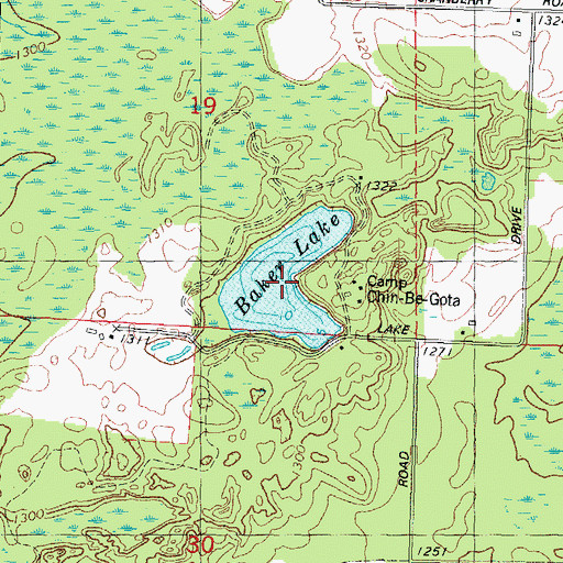 Topographic Map of Baker Lake, WI