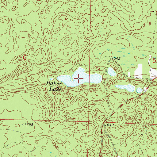 Topographic Map of Baker Lake, WI