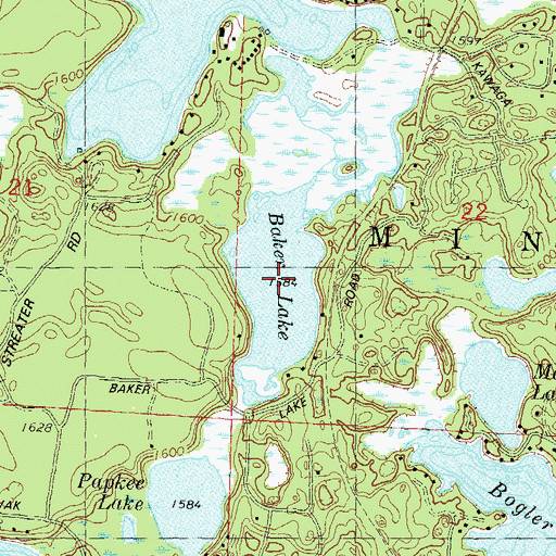 Topographic Map of Baker Lake, WI