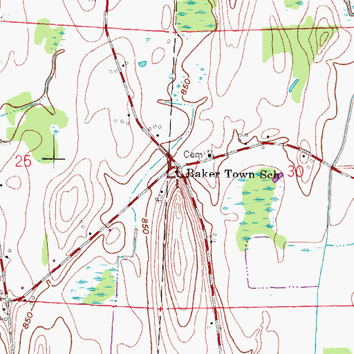Topographic Map of Baker Town School, WI