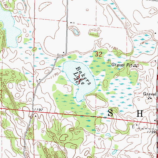 Topographic Map of Bakers Lake, WI