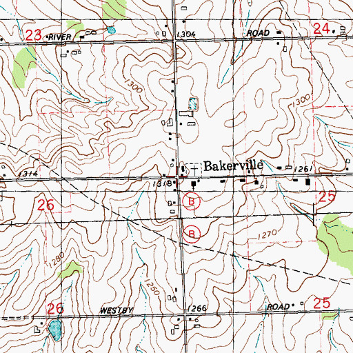Topographic Map of Bakerville, WI