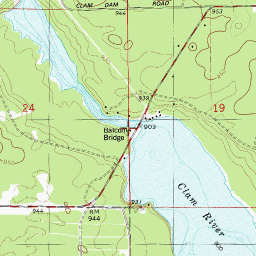 Topographic Map of Balcom Bridge, WI
