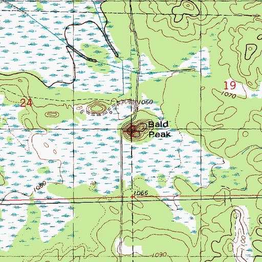 Topographic Map of Bald Peak, WI