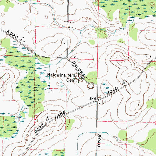 Topographic Map of Baldwins Mill Cemetery, WI