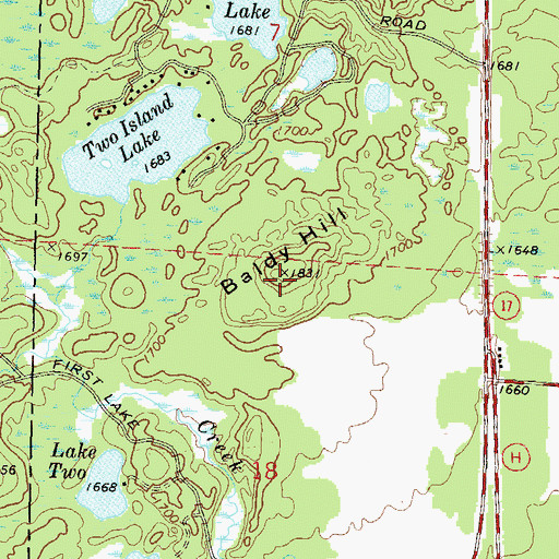 Topographic Map of Baldy Hill, WI