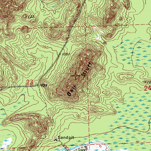 Topographic Map of Ball Bluff, WI
