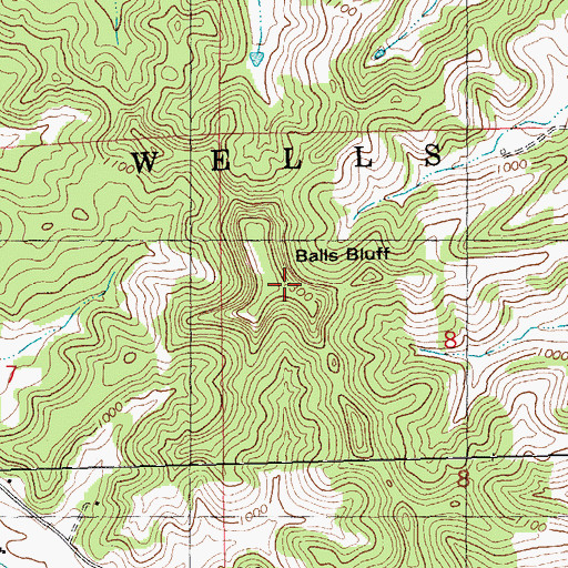 Topographic Map of Balls Bluff, WI