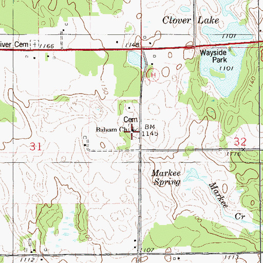 Topographic Map of Balsam Church, WI