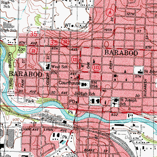 Topographic Map of Baraboo, WI